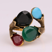 2015 Fashion Jewelry For Women Red Green Four Color Combinations Turquoise 18K Gold Charm Vintage Rings
