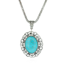 New 2015 Unique Flower Petal Pattern Design Exquisite Silver Plated Oval Round Necklace Turquoise for Women Jewelry