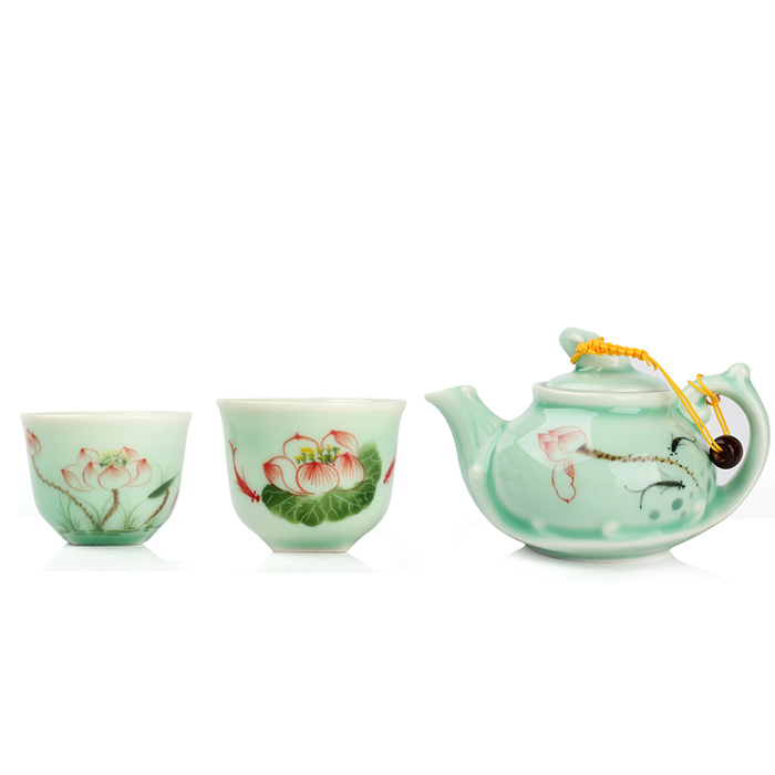 A pot 2 cups Kung fu tea set Longquan celadon tea set travel tea set celadon