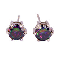 New Fashion Mysterious Round Cut Rainbow Topaz Jewelry 925 Silver Women Stud Earrings Nobby Style Whlesale Free Shipping