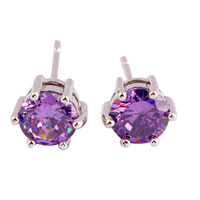 New Fashion Chic Round Cut Purple Amethyst Jewelry 925 Silver Women Stud Earrings Whlesale Free Shipping