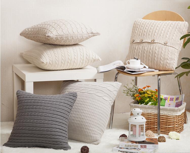 New European Vintage Cushion Cover Knit Pillow Covers Sofa Acrylic Woolen Plain Color Decorative Throw Pillows Case 45x45cm Hot!