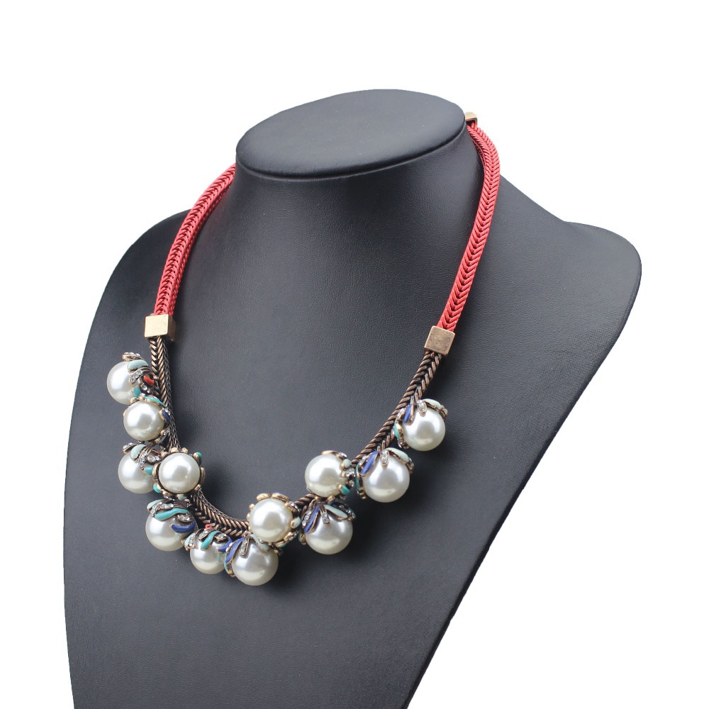 2015 New Fashion za brand jewelry necklace big white pearl necklace enamel color rhinestone necklace for