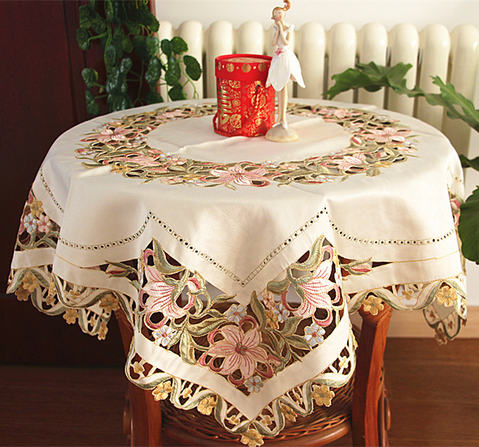 runners tablecloths/table SQ lily cutout runners 85cm linens/emboridered necessary table table