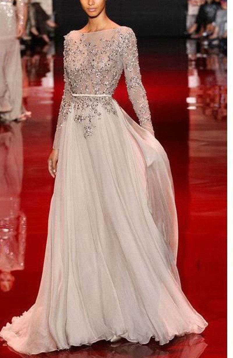 2015-Elegant-Long-Sleeve-Celebrity-Dresses-Backless-Beaded-Crystal ...