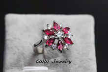 Summer Style White Gold Plated Big Vintage Ruby Red Cubic Zirconia Stone Wedding Rings For Women