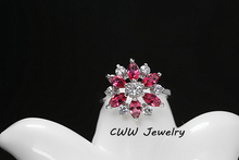 Summer Style White Gold Plated Big Vintage Ruby Red Cubic Zirconia Stone Wedding Rings For Women
