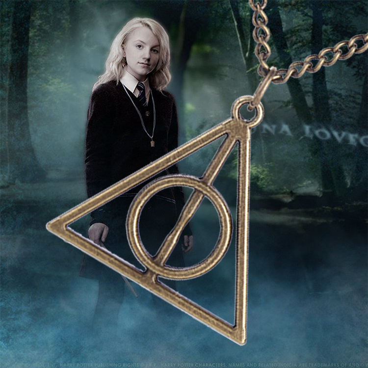 Harry Potter Deathly Hallows Charms Pendant Necklaces Triangle Silver Long Chain Necklace For Men Jewelry