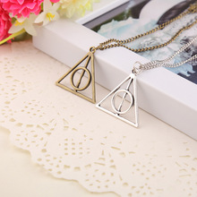 Harry Potter Deathly Hallows Charms Pendant Necklaces Triangle Silver Long Chain Necklace For Men Jewelry