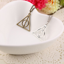 Harry Potter Deathly Hallows Charms Pendant Necklaces Triangle Silver Long Chain Necklace For Men Jewelry