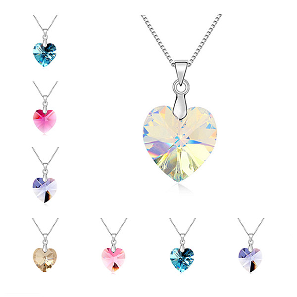 2015 Original Crystal Heart Necklaces Made With Genuine Swarovski Brand Love Pendant Silver Chain Elements Women