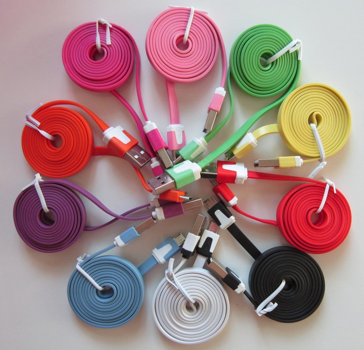 2M 3ft Colorful Flat 5 pin Micro USB Data sync Charge Cable for Samsung galaxy S3