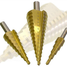 1SET/3PCS Metric Spiral Flute Step HSS Steel 4241 Cone Titanium Coated Drill Bits Tool Set Hole Cutter 4-12/20/32mm