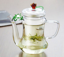 300ml Hand Blown Heatable Borosilicate Glass Teapot with Strainer and glass rose lid,    -30~ 150 centi degree;   Free Shipping