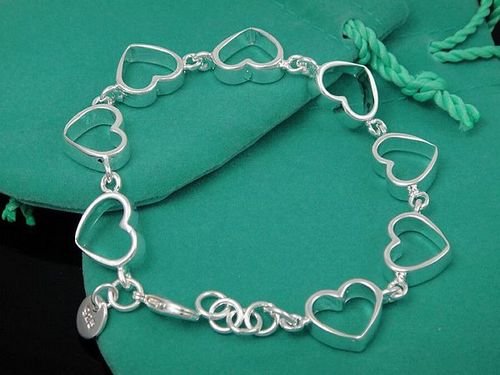 Fashion Wholesale Jewelry 925 sterling silver deeply love heart link bracelet Best price ever Free fast