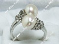 Free shipping wholesale genuine 8-9mm cultured freshwater white  pearl ring