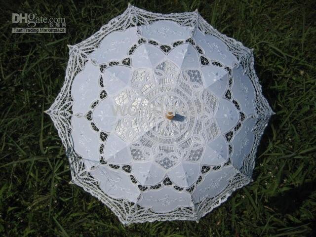 white Parasol Umbrella for wedding Bridal batten lace