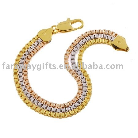 18K GP gold plate Tri-colour Bracelet with Lobster clasp FREESHIPPING DSG2231-FX09(China (Mainland))
