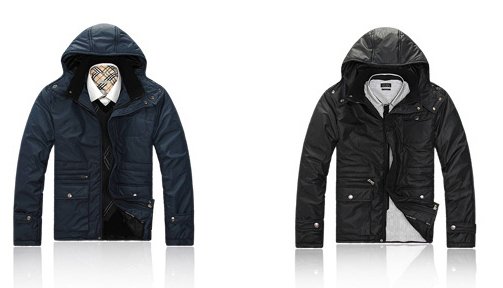 men's jacket blue/black colors Thicken zipper doen coats classic design removable cap Xmas hot sale(China (Mainland))