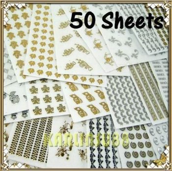 health and beauty over 50 on FREE SHIPPING 50 Gold Silver Color Nail Art Design Sticker Sheets LOT ...