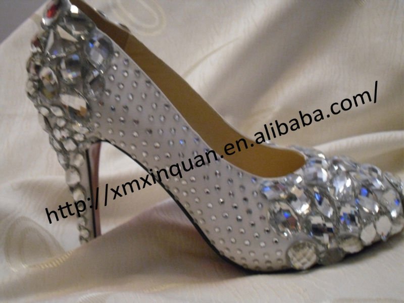white bridal shoes with stone