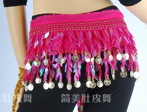 Beautiful Belly dance chiffon hip scarf With colorful leaves design sequins and coins 100 Quality Guarantee