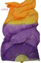 Free shipping 10pcs/lot 100% Real Silk fan veil for Belly Dance/China Silk Veil /belly dance bi-color silk fan veil