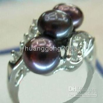black pearl ring size7-8 tahitian three twins