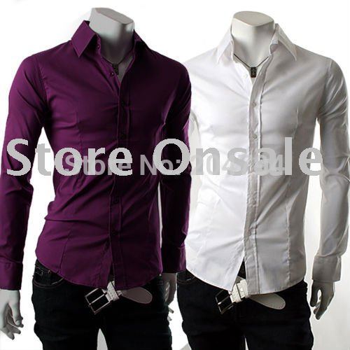Free Shipping Mens Shirts Mens Casual Shirts Slim Fit Stylish Mens Dress Long Sleeve Shirts Colours:White,Purple 6050(China (Mainland))