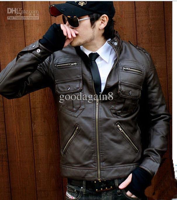 Locomotive washed skin fur-lined jacket male paragraph coat Jackets size:M L XL brand new men's(China (Mainland))