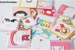Freeshipping! Mini Card+Envelope/Greeting cartão da forma da felicidade da vida dos desenhos animados bonitos por atacado, novos/presente Card-18designs