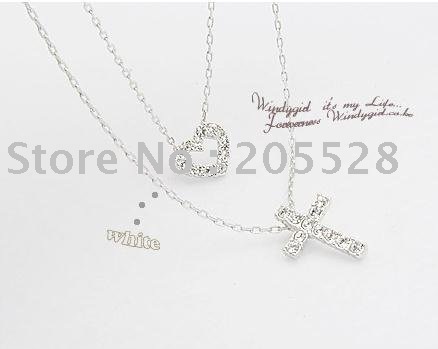 freeshipping/Double Heart Cross Necklace//hot sell/Wholesale/20pcs/lot(China (Mainland))