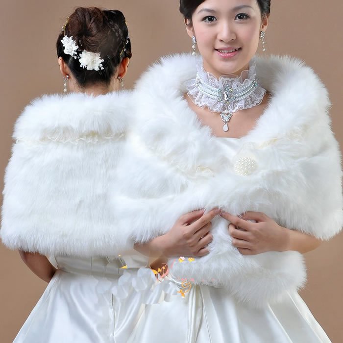  New fashion faux fur coat bridal wrap shrug shawl ivory wedding dress