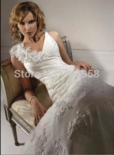 HS9948 Free Shipping Floor length V neck Mermaid Wedding Dresses Handmade Flower Long Court Train Elegant