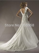 HS9948 Free Shipping Floor length V neck Mermaid Wedding Dresses Handmade Flower Long Court Train Elegant