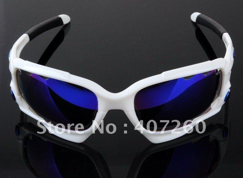 Freeshipping Mens Sports Sunglasses Men's Sunglasses White Frame Black Earsocks Blue Iridium Lens-2 Extra Pairs Exchangeable Len(China (Mainland))