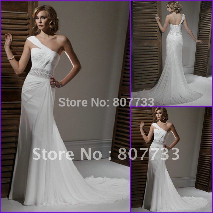 Jun Mei J0057 slim line chiffon Grecian wedding dress