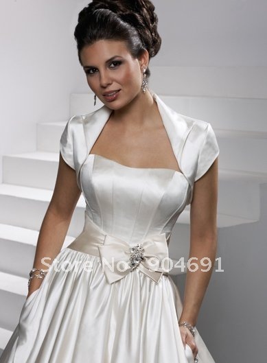 Wholesale Instock Custom Short Sleeves White Champagne Satin Wedding Dress