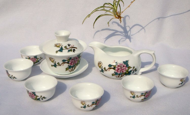 10pcs smart China Tea Set Pottery Teaset Peony TM01 Free Shipping