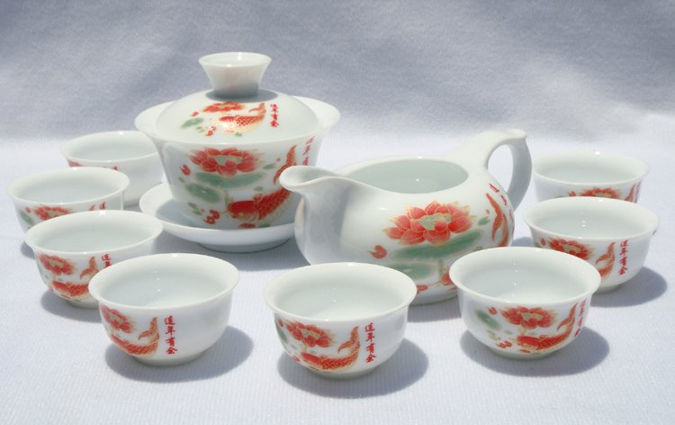 10pcs smart China Tea Set Pottery Teaset Fish TM08 Free Shipping