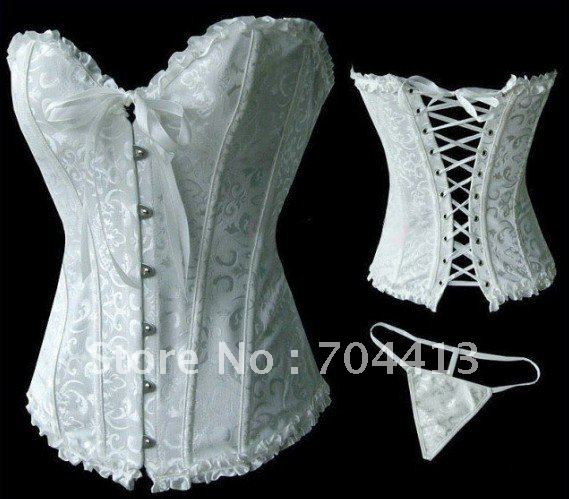 Classic white bridal corset Sexy brocade wedding dress bustier basque white