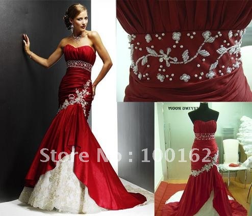 Mermaid Red Lace Wedding Dress Free Shipping
