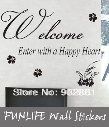 Wall  Decals on Enter With A Happy Heart Wall Quotes Lettering Window Art Decal Jpg