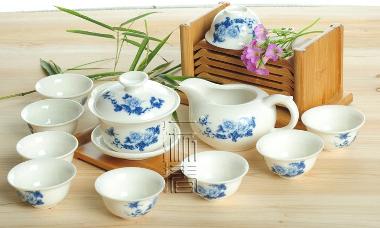 10pcs smart China Tea Set Pottery Teaset Peony Butterfly TM27 Free Shipping