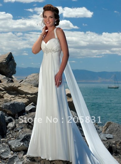 Exquisite Mermaid Beading Applique Chiffon Beach Wedding Dresses White 
