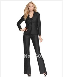 2011 Women Suit   Black Women Suit   Long Sleeve Two Button Jacket & Wide Leg Pants  Custom Made Women Suit  678