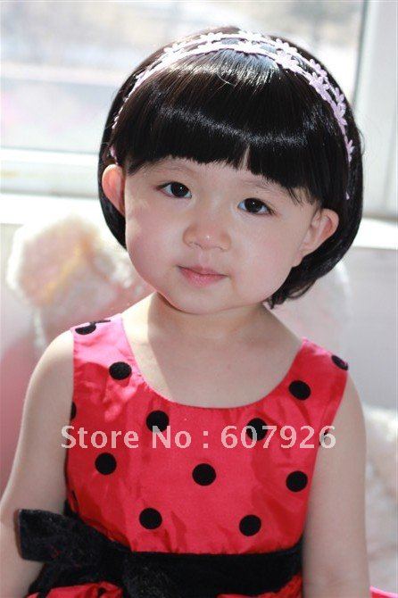 Latest hotsale; baby girl's short hair wig;adjustable;Korean style; 2 ...