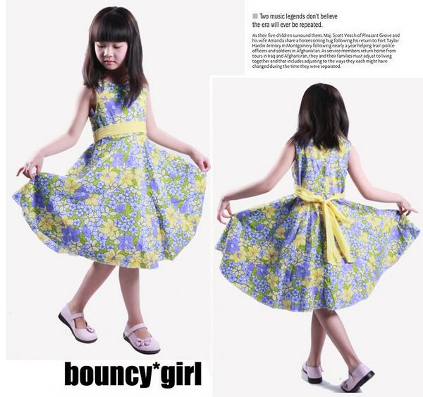Girls Kids Clothing on New Arrival Wholesale Summer Dress Girls Kids Clothes Cotton Yellow 3