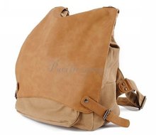 Women girls fashion Canvas Backpack Shoulders Bag packsack khaki with soft PU lady totes handbag Hiking Casual School