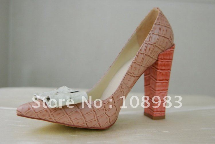 Fashion Pink Sheepskin Women Sexy high heel pumps Point Toe Square heel 